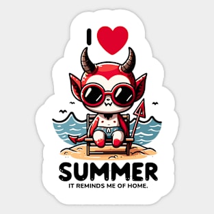 Cute Baby Devil Sitting On Chair At Beach I Love Summer Sticker